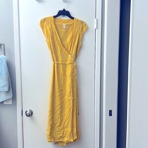 Yellow Wrap Dress midi dress with polka dots